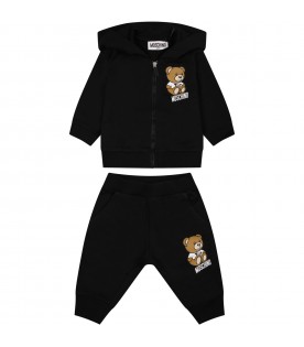 Black suit for baby boy with Teddy bear and logo