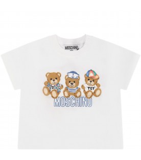 White t-shirt for babies with Teddy Bear and logo