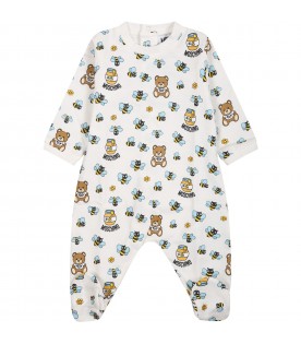 White onesie for babies avec print and Teddy Bear