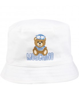 White cloche for baby boy with Teddy bear