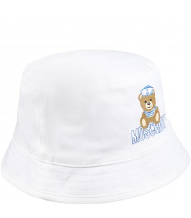 White cloche for baby boy with Teddy bear