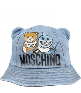 Blue cloche for baby boy with print and Teddy bear