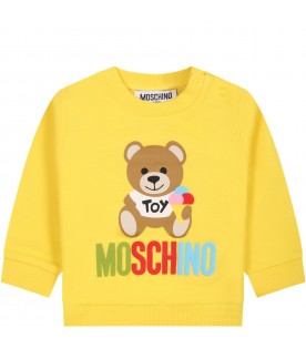 Yellow sweatshirt for babies with Teddy Bear and logo
