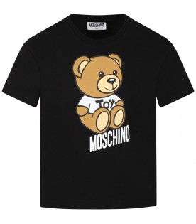 Black T-shirt for kids with Teddy Bear and white logo