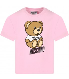 Pink  t-shirt for girl with Teddy Bear and logo