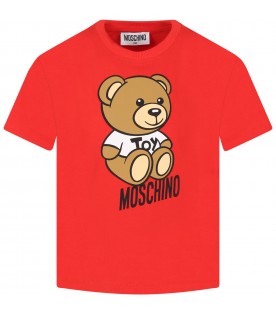 Red t-shirt for kids with Teddy Bear and logo