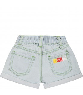 Light blue shorts for baby boy with patch and logo