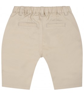 Beige trousers for baby boy with Teddy Bear and logo