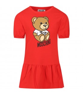 Red dress for girl with Teddy Bear and logo