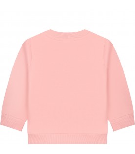 Pink sweatshirt for baby girl with Teddy Bear and white logo