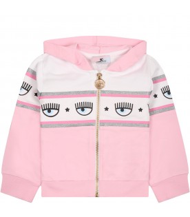 Pink sweatshirt for baby girl with iconic eyes flirting