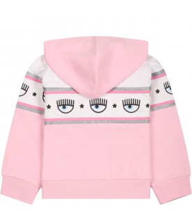 Pink sweatshirt for baby girl with iconic eyes flirting