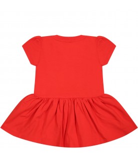 Red dress for baby girl with Teddy bear et logo