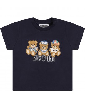 Blue t-shirt for babies with Teddy Bear and logo