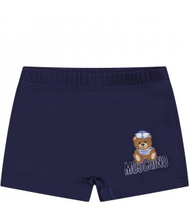 Blue sea boxer for baby boy with Teddy Bear and logo