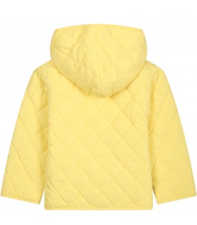 Yellow down jacket for kids with Teddy Bear and logo
