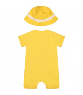 Yellow set for babies with print and Teddy Bear