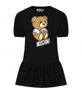 Black dress for girl with Teddy Bear and logo