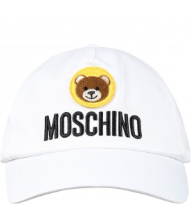 White hat for kids with Teddy Bear and logo