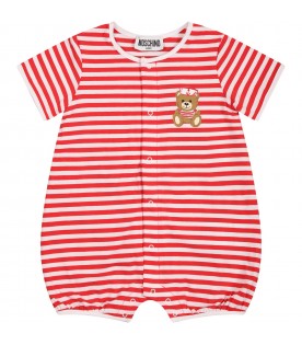 Multicolor romper for baby boy with Teddy Bear and logo