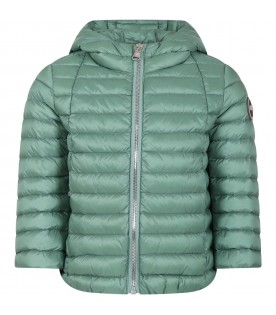 Green down jacket for girl with logo