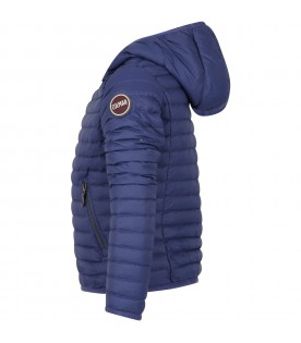 Blue down jacket for boy with logo