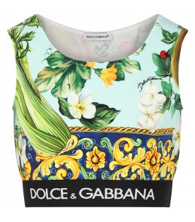 Multicolor top for girl with iconic print and logop