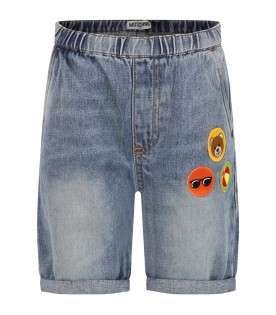 Blue shorts for boy with Teddy Bear and logo