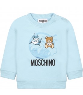 Light blue sweatshirt for baby boy with Teddy Bear and logo