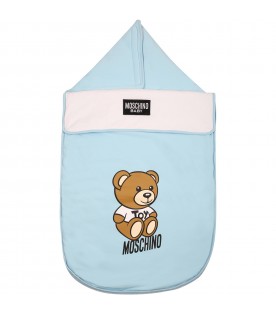 Light blue sleeping bag for baby boy withy Teddy bear and logo