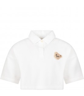 White polo for girl with logo and patch