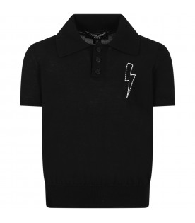 Black polo for boy with  iconic lightning bolt