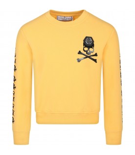 Yellow sweatshirt for boy with print and logo