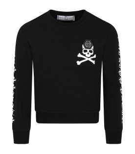 Black sweatshirt for boy with print and logo