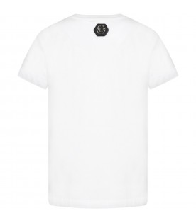 White t-shirt for boy with print and logo