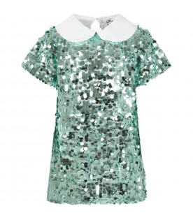 Gren dress for girl with sequins