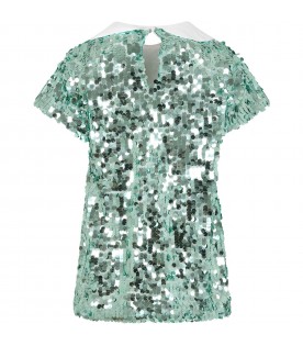 Gren dress for girl with sequins