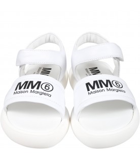 White sandals for girl with logo