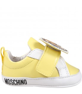 Yellow sneakers for baby boy with  Teddy bear, bee and logo