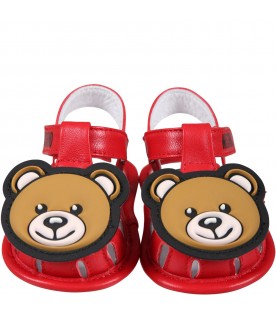 Red sandals for baby kids with Teddy Bear and logo