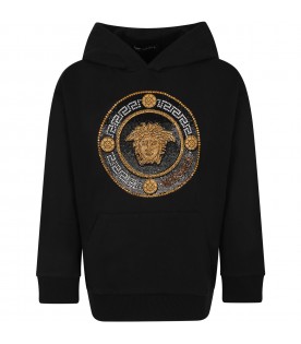 Black sweatshirt for boy with Medusa and logo