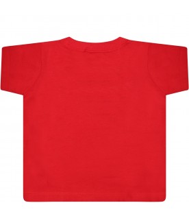 Red t-shirt for baby kids with white logo print