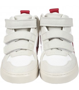 White sneakers for boy with red logo