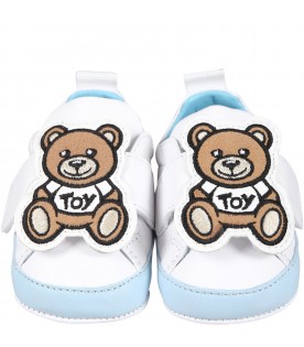 White sneakers for baby boy with logo and Teddy bear