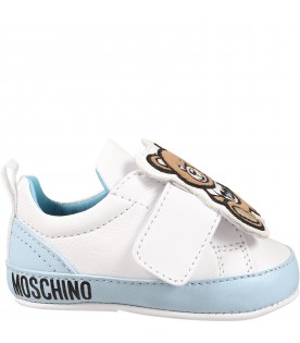 White sneakers for baby boy with logo and Teddy bear