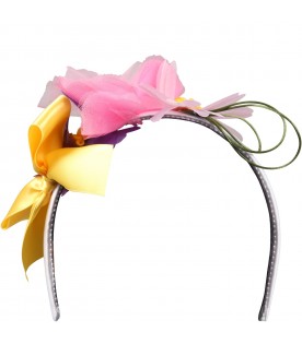 White headband for girl with flowers and bow