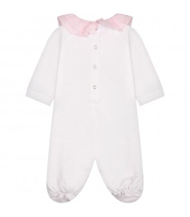 White onesie for baby girl with print and logo