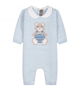 Light blue romper for baby boy with bear
