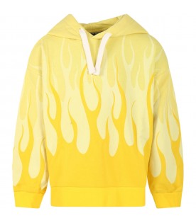 Yellow sweatshirt for boy with flames and logo