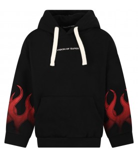 Black sweatshirt for boy with flames and logo